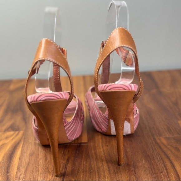 Missoni Platform Heels Pink and Tan T-Strap High Heel Sandals - Picture 3 of 6